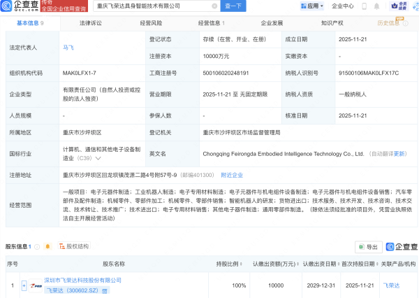 配资专业在线炒股配资 飞荣达成立具身智能技术公司，含机器人业务